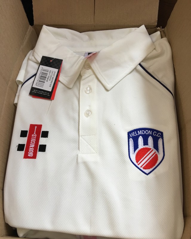 Helmdon Cricket Club shirt printed and embroidered in house
